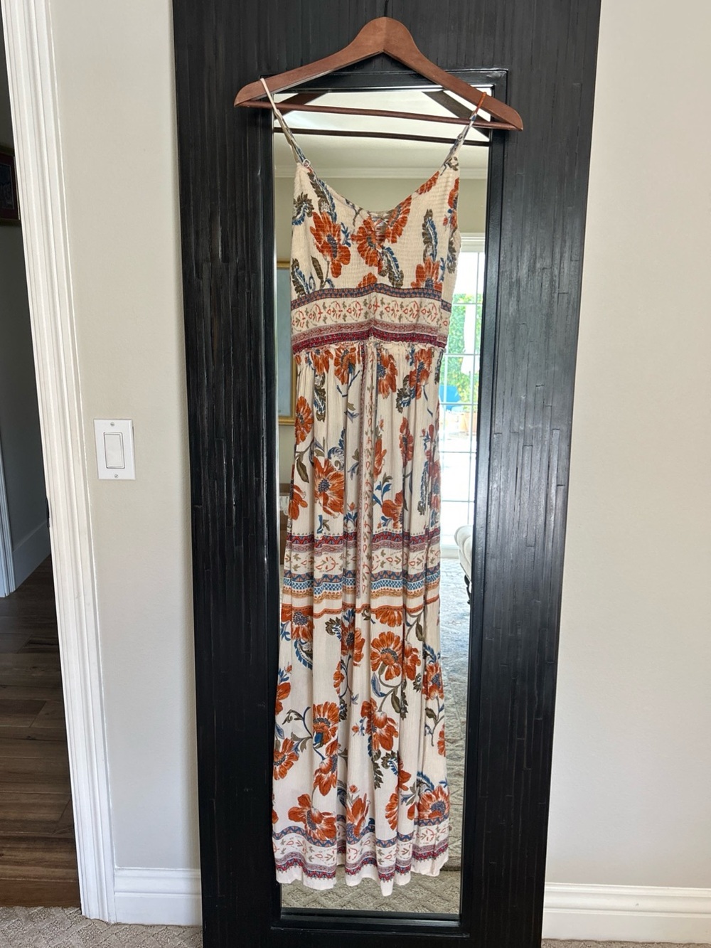 Patrons of Peace Cream Dress with Rust and Teal Floral Smocked Maxi Dress